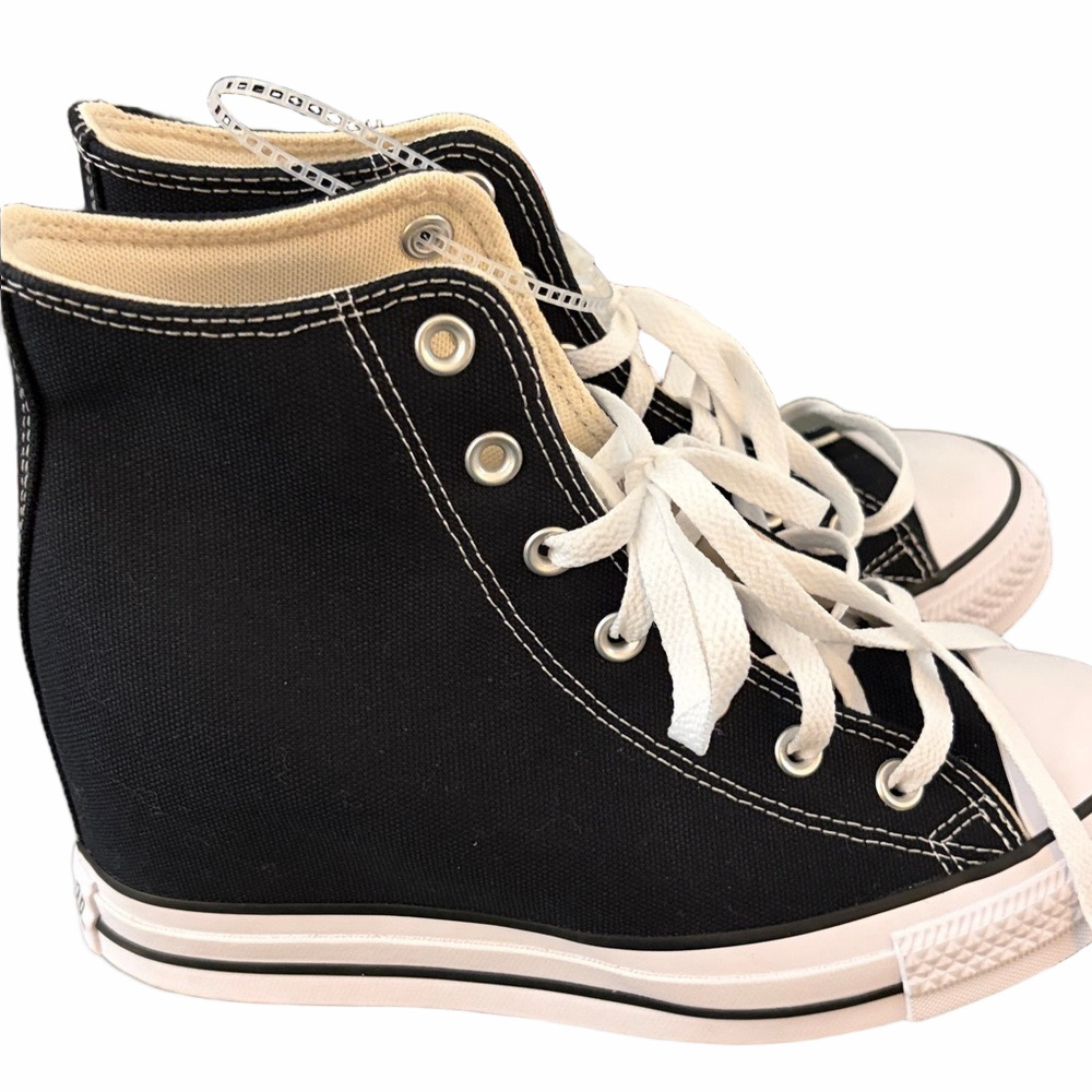 Women’s black Chuck Taylor all star wedge platform high top sneakers size 9 NWT - Picture 3 of 4